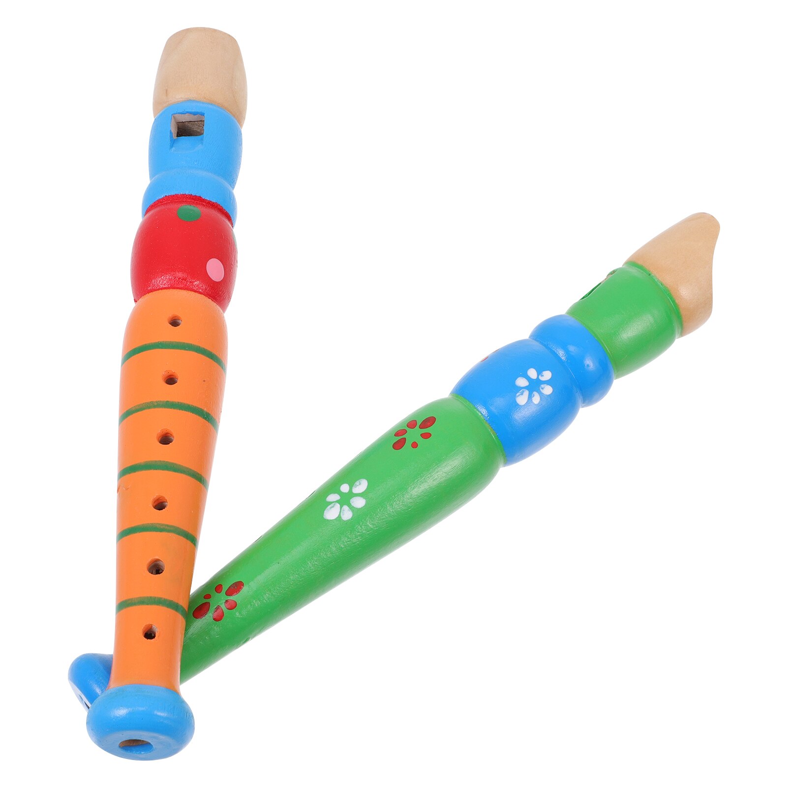 2Pcs Flute Blowing Musical Wooden Flute Cartoon Flute for Children Kids Home