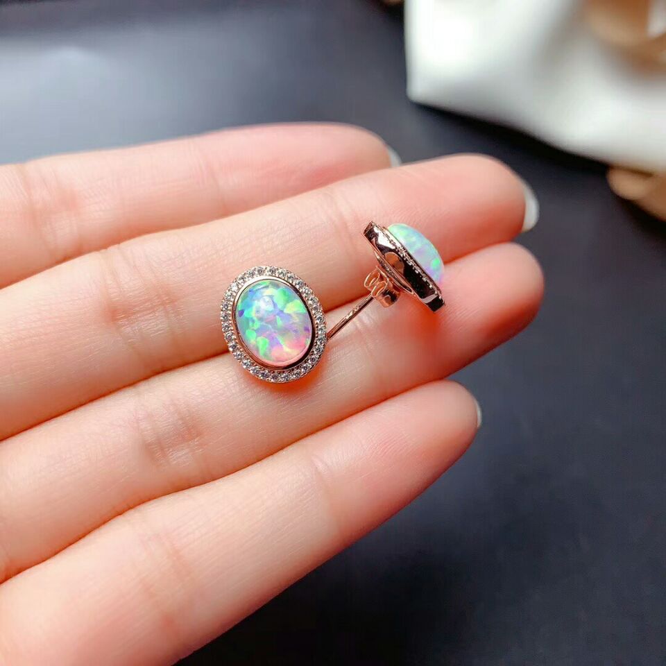 Meibapj naturlig opal ædelsten ellips øreringe ring og halskæde 3 stykke siut til kvinder ægte 925 sterling sølv fine smykkesæt