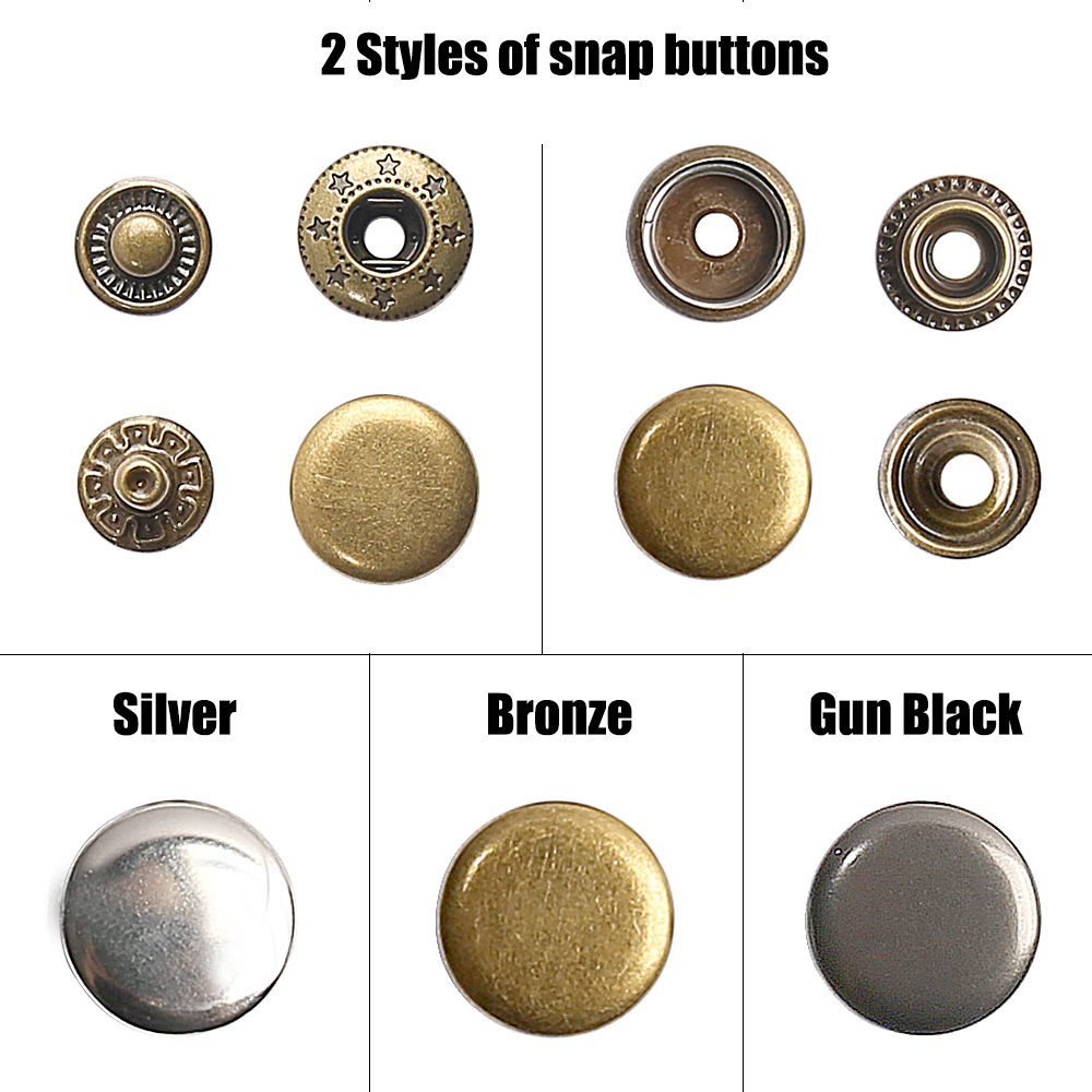 20sets/pack 10-15mm Metal Snap Buttons Sewing Accessories Botones Snaps Button For Clothing bags Leather Pressure Snap Fasteners