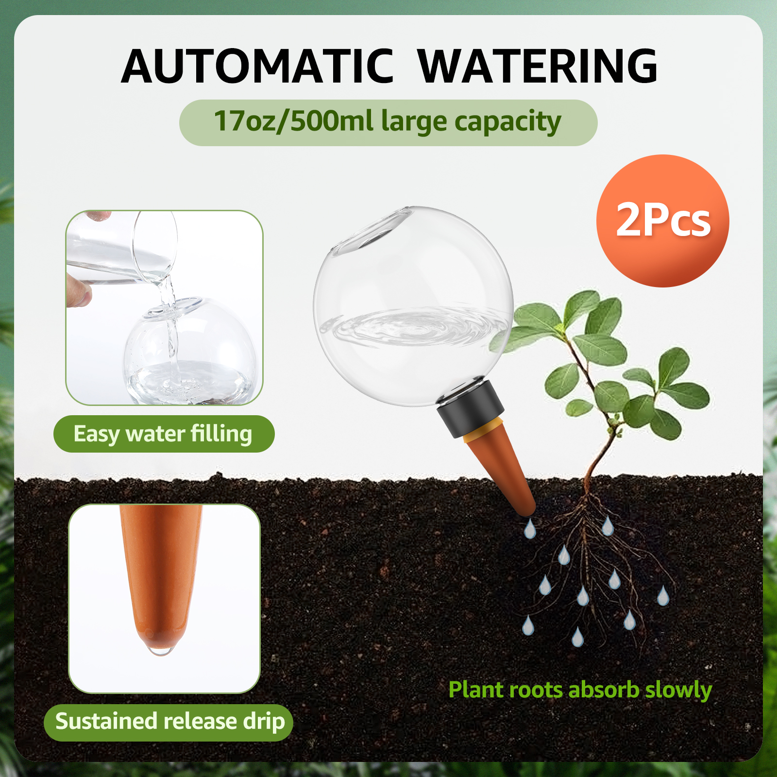 Sistema de riego por goteo automático, 2/4 Uds., 500ML, bombillas de riego automático para plantas de jardín, plantas de flores, dispositivos de bolas de riego