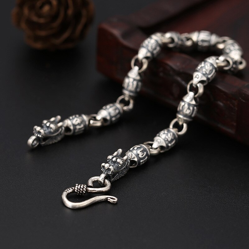 Sechs Wort mantra thailändisch Silber Armbinde Jahrgang 925 Sterling Silber Schmuck Luxus Doppel Drachen Kopf Armbinde Für Männer TSB516