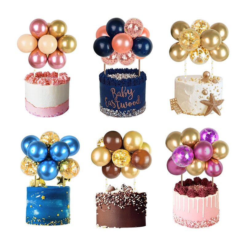 10pcs 5inch Balloon Cake Insert DIY Polka Dot Sequin Cake Flags Accessories Baby Shower Wedding Birthday Party Supply