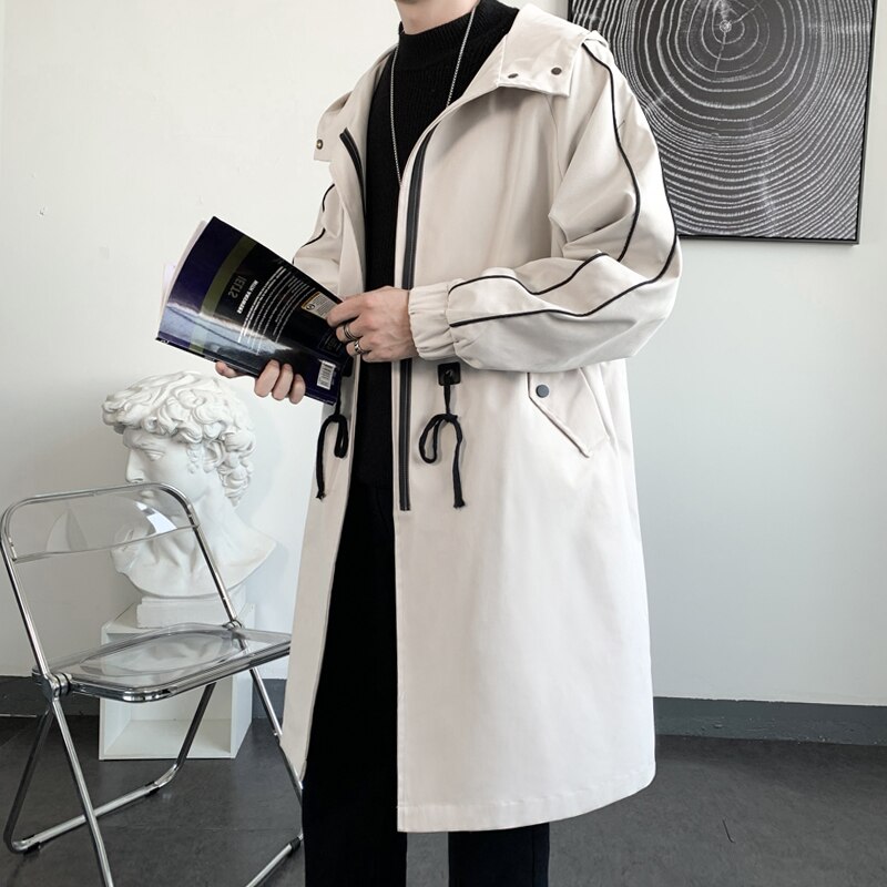 Veste longue à capuche pour homme, Streetwear, coupe-vent décontracté, trench-coat à la , printemps automne