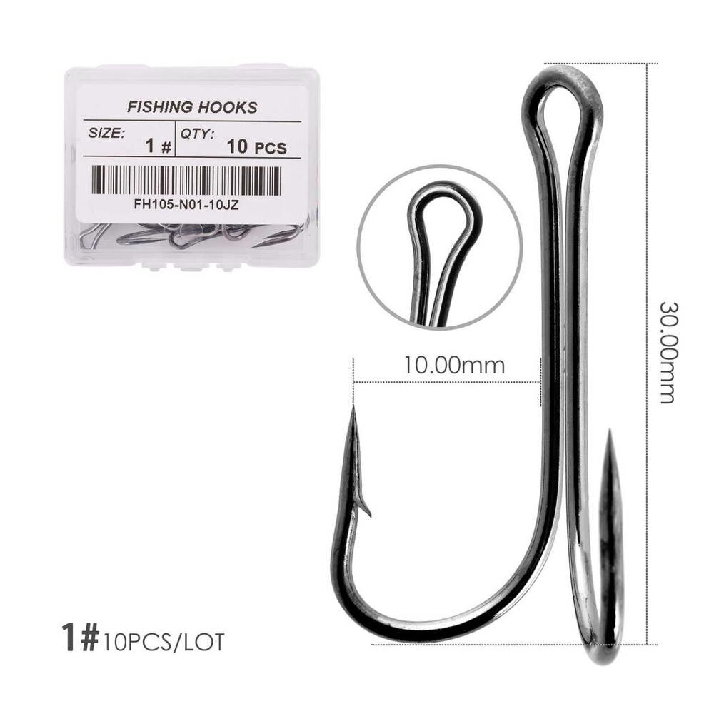 10pc / Box Long Shank Double Fishing Hook Weedless Fishing Hooks Fly Tying Duple Fishhook Jig Bass Fishing Tackle For Soft Lure: Size 1