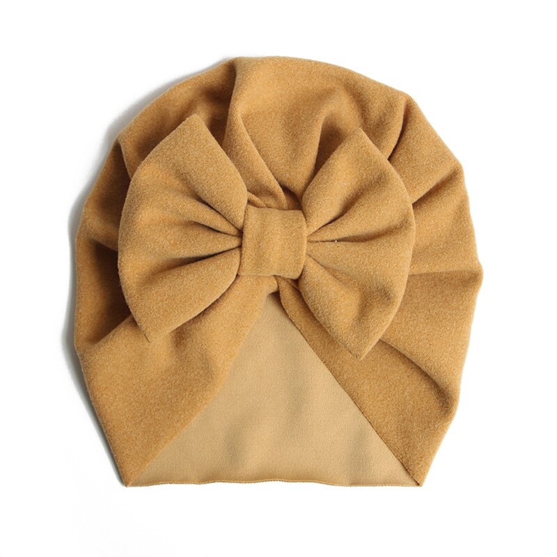 Spring Soft Baby Hat Big Bowknot Baby Girls Hat Turban Solid Color Infant Toddler Kids Hat Children Cap Beanies: style 1 Yellow
