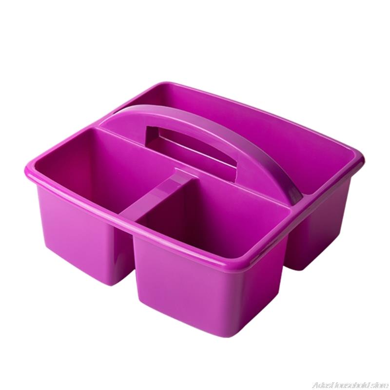 Portable Storage Caddies Box Plastic Divided Basket Bin with 3 Compartments Office Desk Organizer for Art Paint Brushes au18 21: Purple