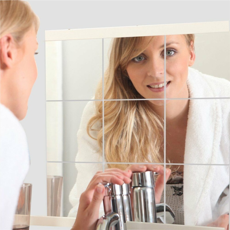 9/16PCS Small Mirror Tiles Glass Wall Stickers Self Adhesive Reflective Bathroom Mosaic For Walls Ceiling Interior Decoration