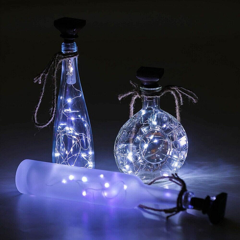 Solcelledrevne led vinflaske lys snor guirlande kork formet glas flaske lampe kobbertråd jule fe lys udendørs 2m: Hvid