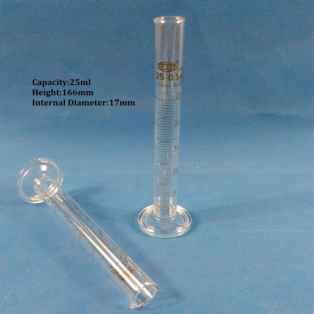 2 STKS 25 ml glas afgestudeerd cilinder, meten cilinder Chemie Laboratorium Benodigdheden Transparante Meetinstrument