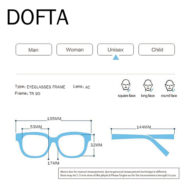 Dofta ultralight  tr90 brilmontuur voor heren, optische bijziendheidsbril, herenbril van kunststof en titanium op sterkte , 5196a