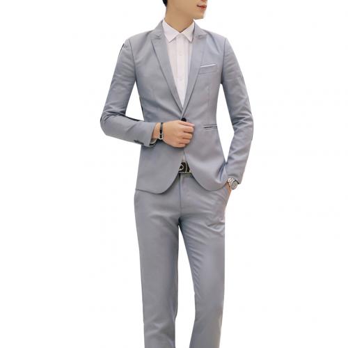 Mens Suits Met Broek Solid Heren Blazer Slanke En Past Bruiloft Mannelijke Bruidegom Tuxedos Suit Prom (Jas + Broek) kostuum Homme: Grey / L