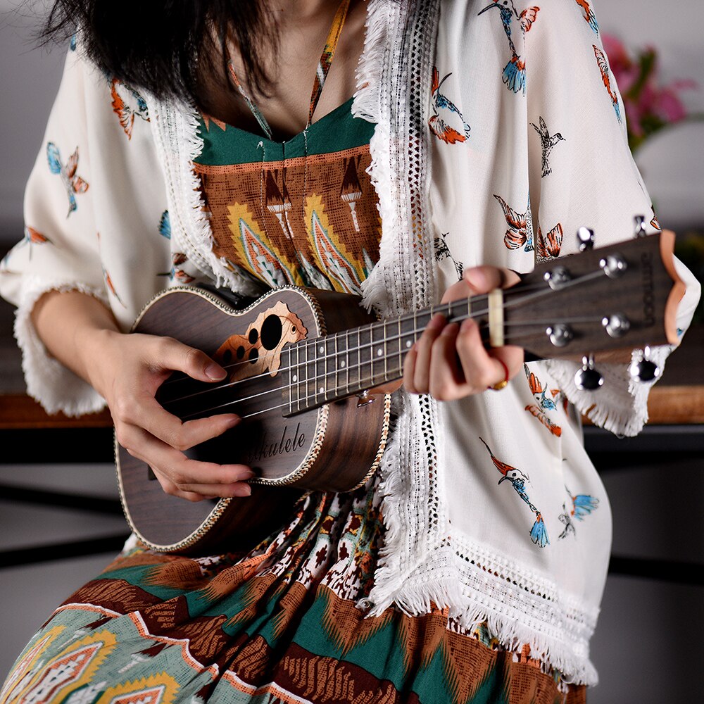 Ammoon-ukelele acústico de abeto, instrumento Musical de cuerda con pastilla EQ incorporada, 21 pulgadas, 15 trastes, 4 cuerdas