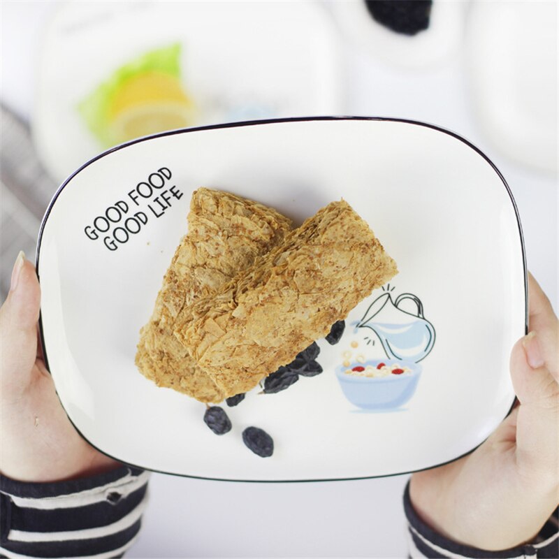 Platos de postre de cerámica nórdica desayuno Rectangular ensalada de frutas platos de dibujos animados multifunción Plato decorativo de escritorio