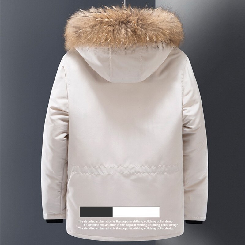 Veste d'hiver parka à capuche en fourrure de canard blanche pour hommes, 20 degrés, manteau de fourrure épaisse et chaude pour hommes, coupe-vent avec grandes poches