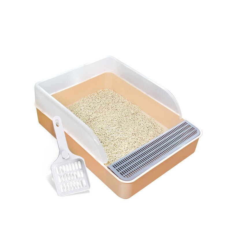 Litière Bac À Sable Chat Chats Plateau Nettoyage Sain et Respectueux de l'environnement PP Résine Semi-fermée Chaton Toilette Fournitures Pour Animaux de compagnie: pink / 49X36 CM