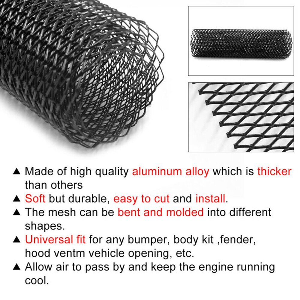 Filet de protection universel noir | Grille de calandre de voiture, carrosserie de véhicule, filet de protection en forme de diamant