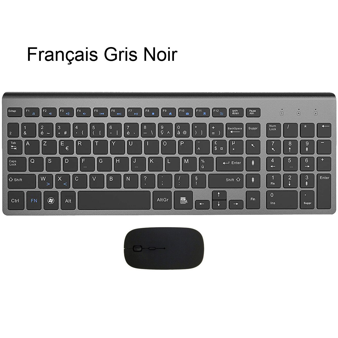 Ergonomiczny Ultra cienki niski poziom hałasu 2.4G bezprzewodowa klawiatura i mysz Combo bezprzewodowa mysz do komputera Mac Pc Windows XP/7/10 tv box z androidem: French Gray-Black