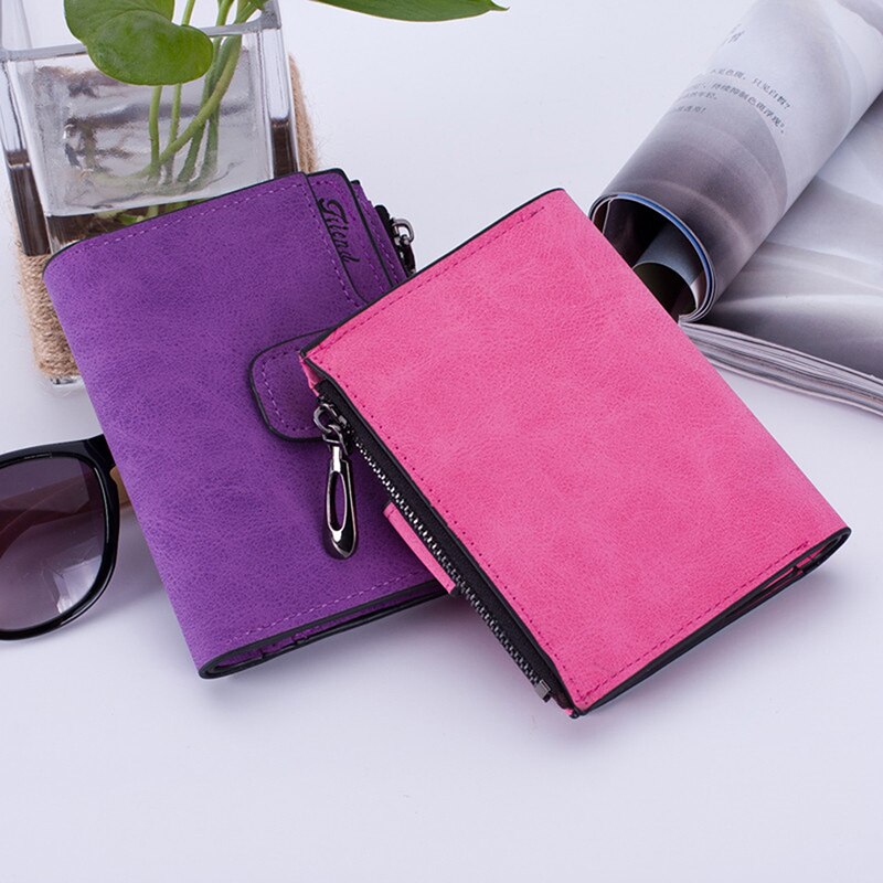 Small Female Purse Short Purse Lady Letter Snap Fastener Zipper Short Clutch Wallet Solid Vintage Matte Women Wallet