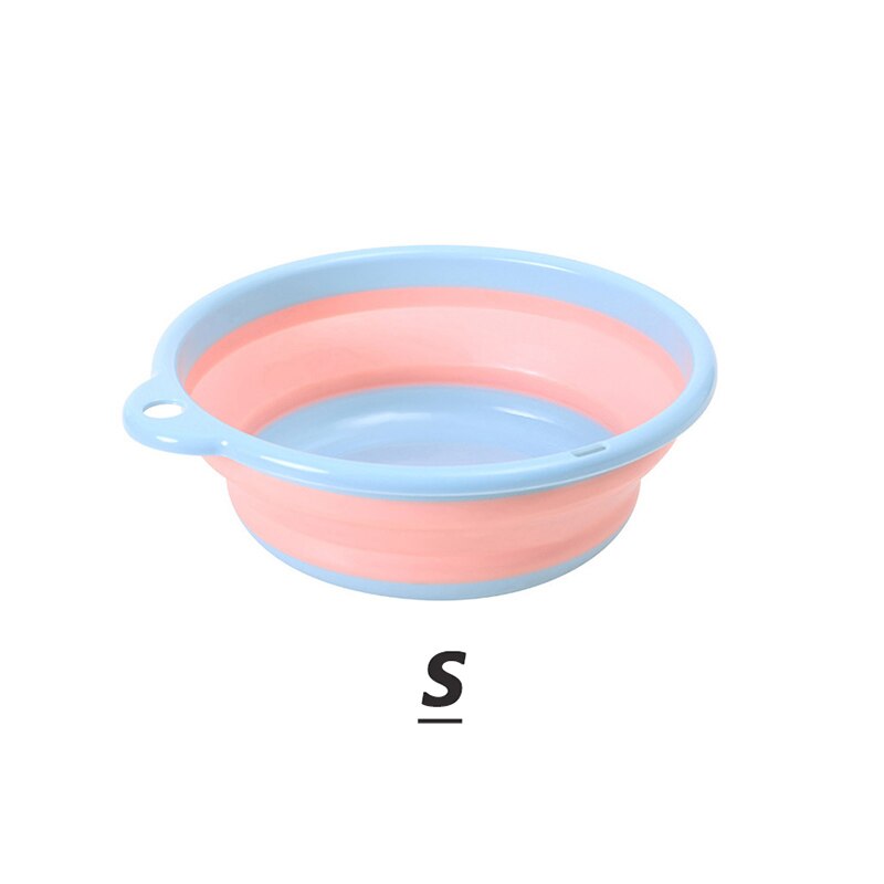 Foldable Washbasin Portable Plastic Basin For Outdoor Travel Multi-functional Vegetable Washing Basin Laundry Tub For Bathroom: Pink blue-S
