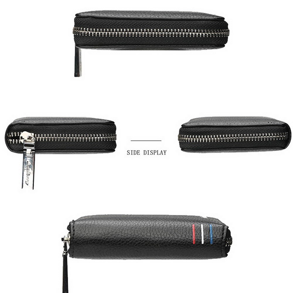 Mens PU Leather Zipper Wallet Zip Around Purse Bifold Multi Card Holder