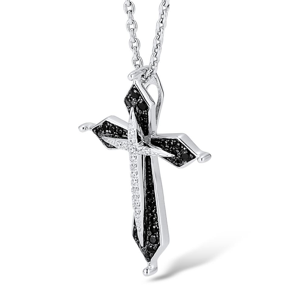 SANTUZZA Silver Pendant For Women Pure 925 Sterling Silver Vintage Black Cross Pendant Fit for Necklace Jewelry