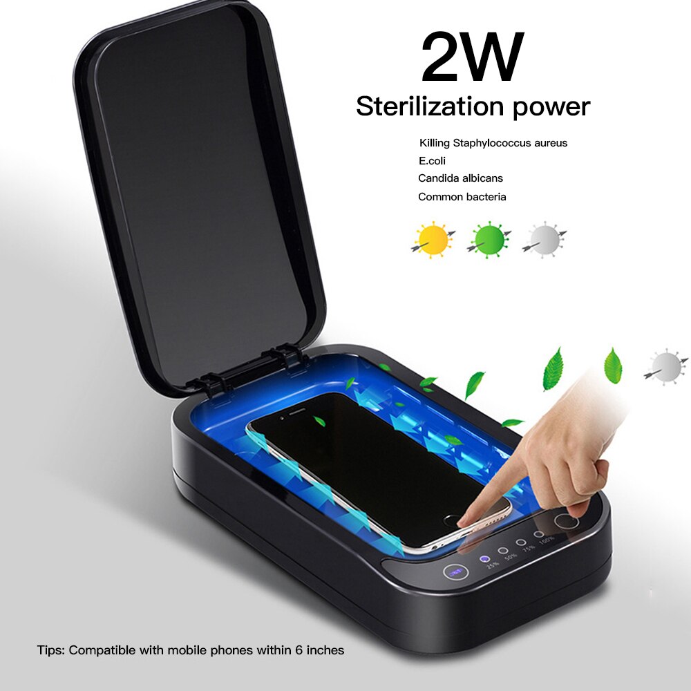 Draagbare Telefoon Uv Sanitizer Ziektekiemen Usb Draagbare Licht Sterilisator Box Bacteriën Uv Desinfectie Lampen Apparaat Draadloos Opladen