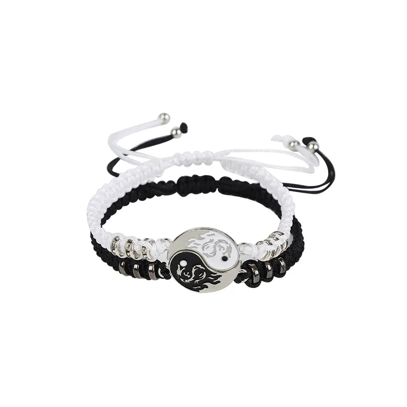 Conjunto de jóias tai chi casal pulseira preto branco corda ajustável conjunto corrente estilo simples uso diário amizade jóias presente: Vermelho ferrugem