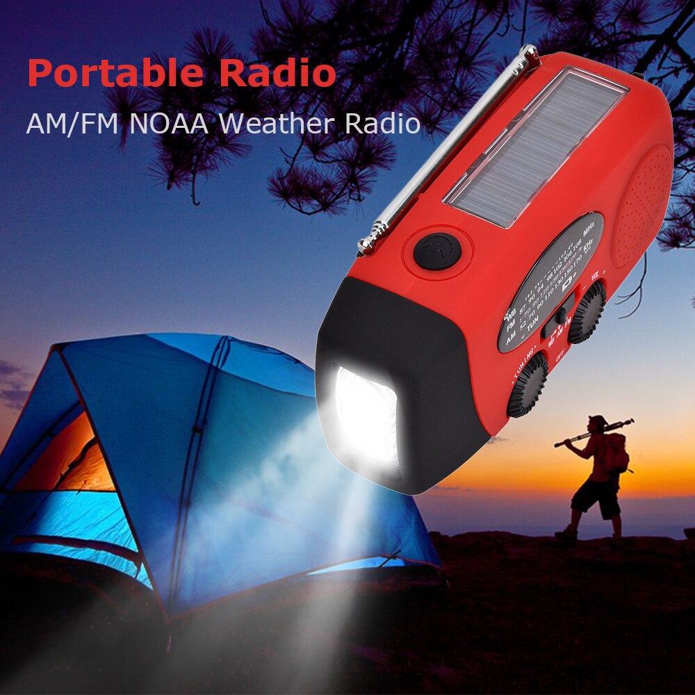 Multifunctional Solar Powered AM/FM/NOAA Weather Radio Use As Emergency LED Flashlight and Power Bank Handheld Radio