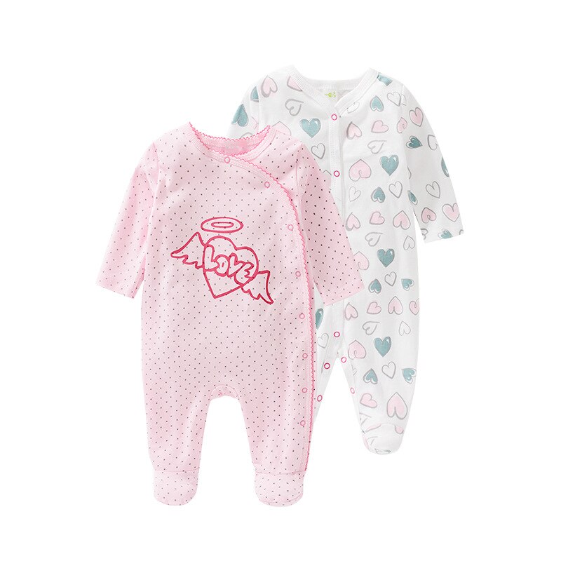 Baby Unisex Rompertjes 2-Pack Nachtkleding Spelen Jumpsuits Set Jongens Meisjes Lange Mouw Ropa Bebe Kleding 0-3-6-9-12M Kids Overalls: Pink 2pcs / 3M