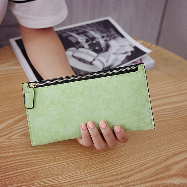 Mara's Dream Korean Version Of The Women's Coin Purse Card Bag Frosted Leather Long Wallet Explosion Models Solid Color: C light green