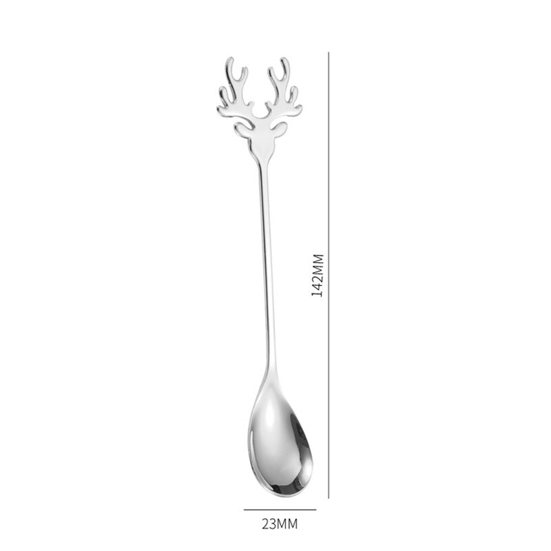 Deer Head Shape 304 Stainless Steel Stirring Spoon Romantic Christmas Elk Coffee Dessert Spoon Exquisite Tableware Party: Silver Color