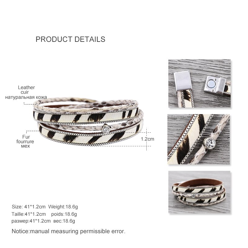 STRATHSPEY-Pulseras envolventes multicapa para mujer, pulsera de cuero con estampado de animales, brazalete Vintage de diamantes de imitación, joyería de cebra