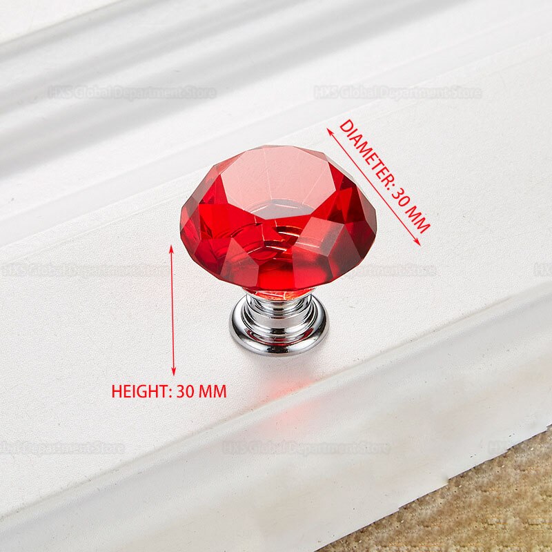 30mm Diamond Shape Crystal Handle Glass Knobs Cupboard Pull Drawer Knobs Kitchen Handle Cabinet Furniture Handle Hardware: Red