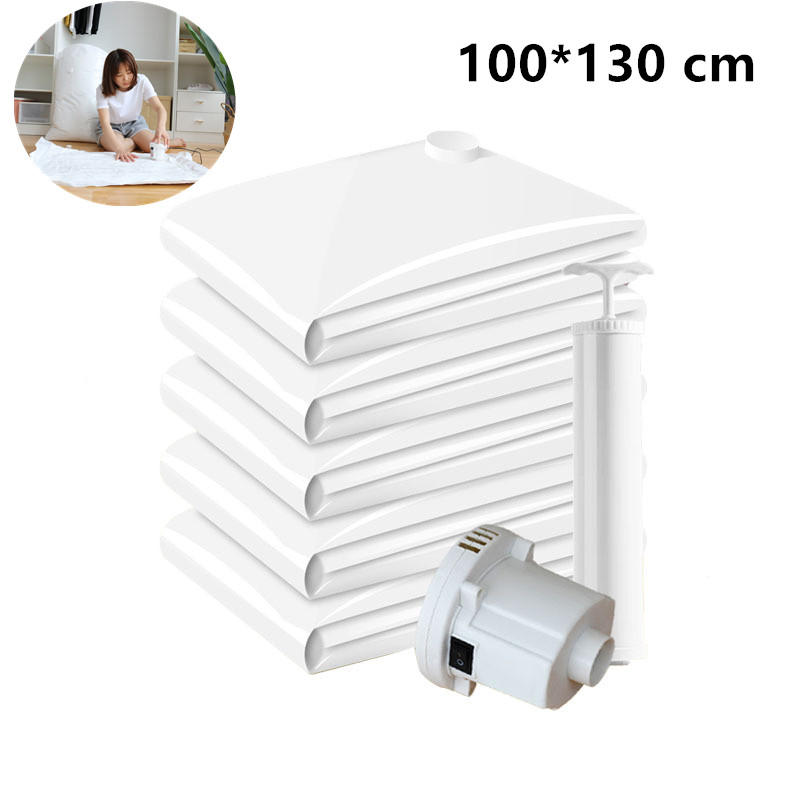 Thickened Vacuum Bag Clothing Storage Bag With Valve White Border Folding Compression Storage Bag Travel Seal Bag (White)