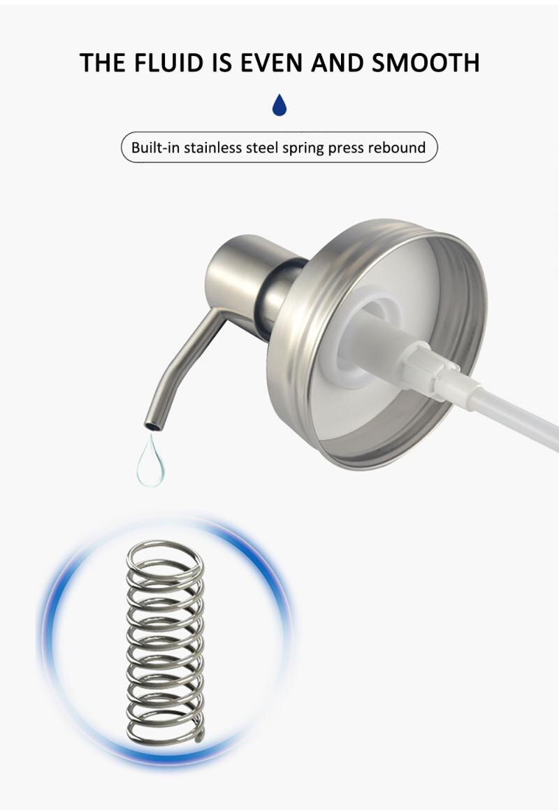 Mason Jar-dispensador de jabón y loción, tapas de botellas de acero inoxidable antioxidante