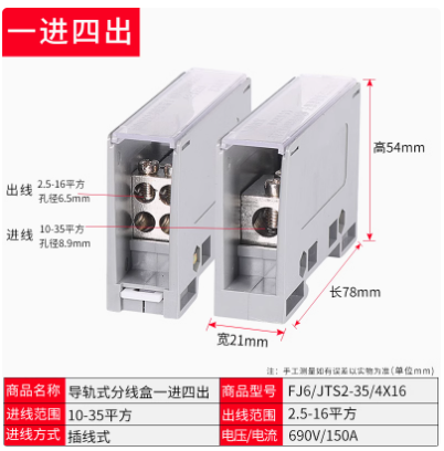 Fj6/ jts 2- skinne koblingsboks med flerbruksledning ,1 in parallell koblingsblokk for flere utganger til luftbryterboks: Lavendel