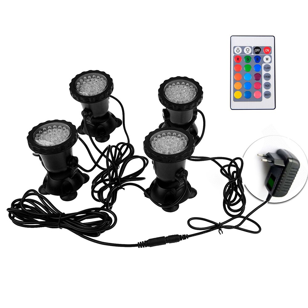 4pcs RGB 36 LED Underwater Light Remote control Submersible Lights for Pond Tank Aquarium Landscape Lamp Fish Water bio-lighting