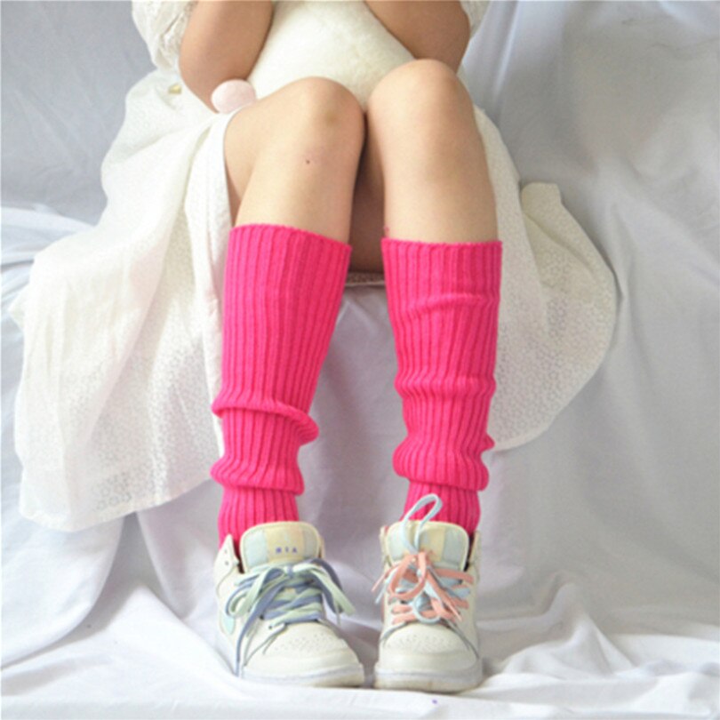 Calentadores de piernas para niña, calentadores de lana con bola tejida para pies, para otoño e invierno, para mujer, estilo japonés: Fucsia