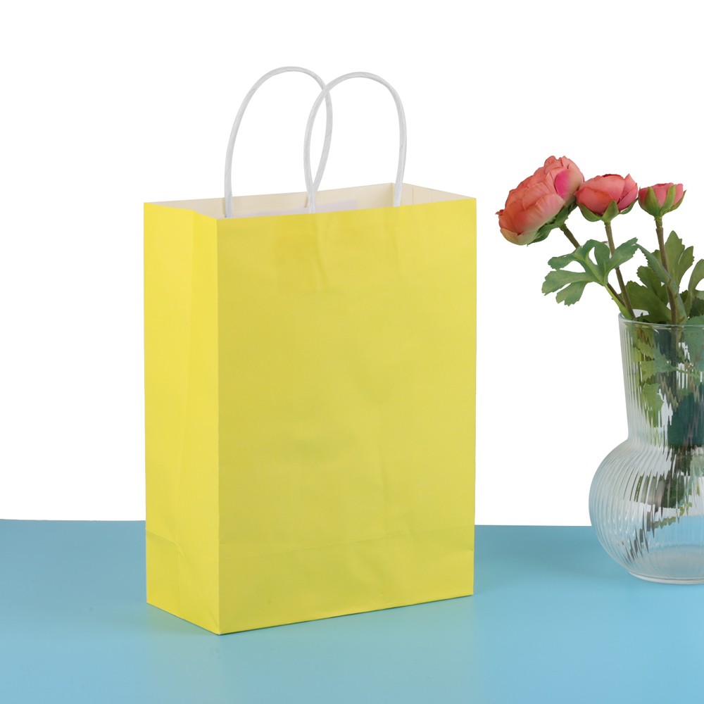 2/5/10 Stuks Kleurrijke Kraft Papieren Zakken Diy Multifunctionele Papieren Zak Met Handvatten Festival Kerst Cadeau Verpakking Zakje Boodschappentassen: Fluorescentie Geel / 10.3x18x1.7 cm