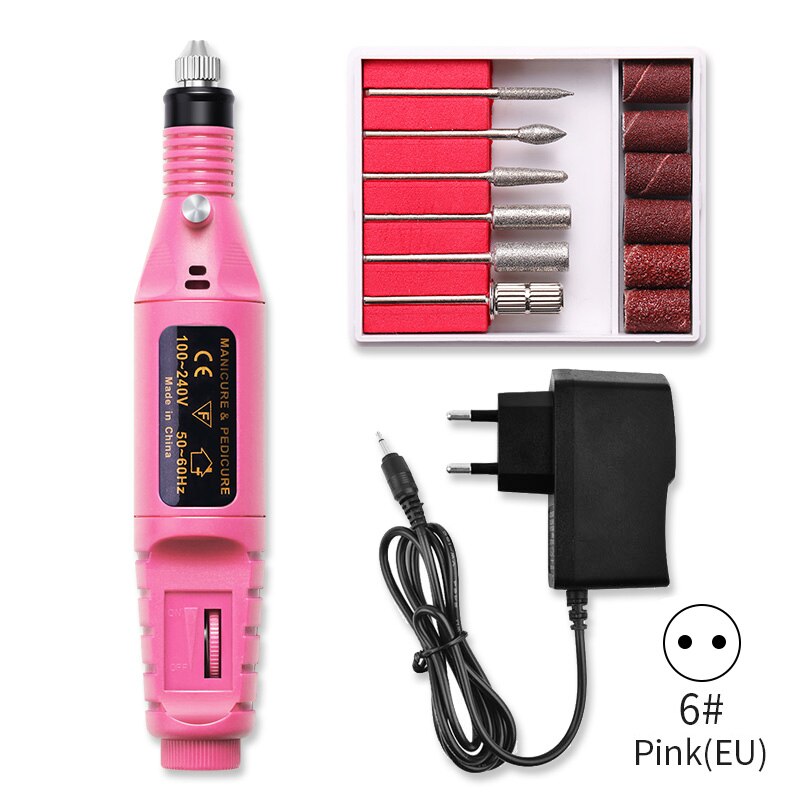 Kit de perceuse à ongles électrique professionnelle, Machine à poncer, polissage et meulage, stylo pour Nail Art, lime et pédicure, outil pour Nail Art, 1 Kit: 6