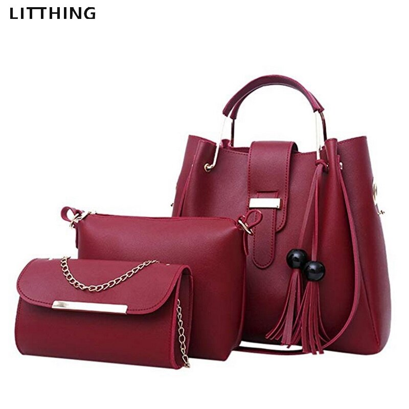 Litthing 2pcs/set Women Handbags Fashio Casual Luxury Handbags Shoulder Bags Bags Women Bag: red B-3PCS