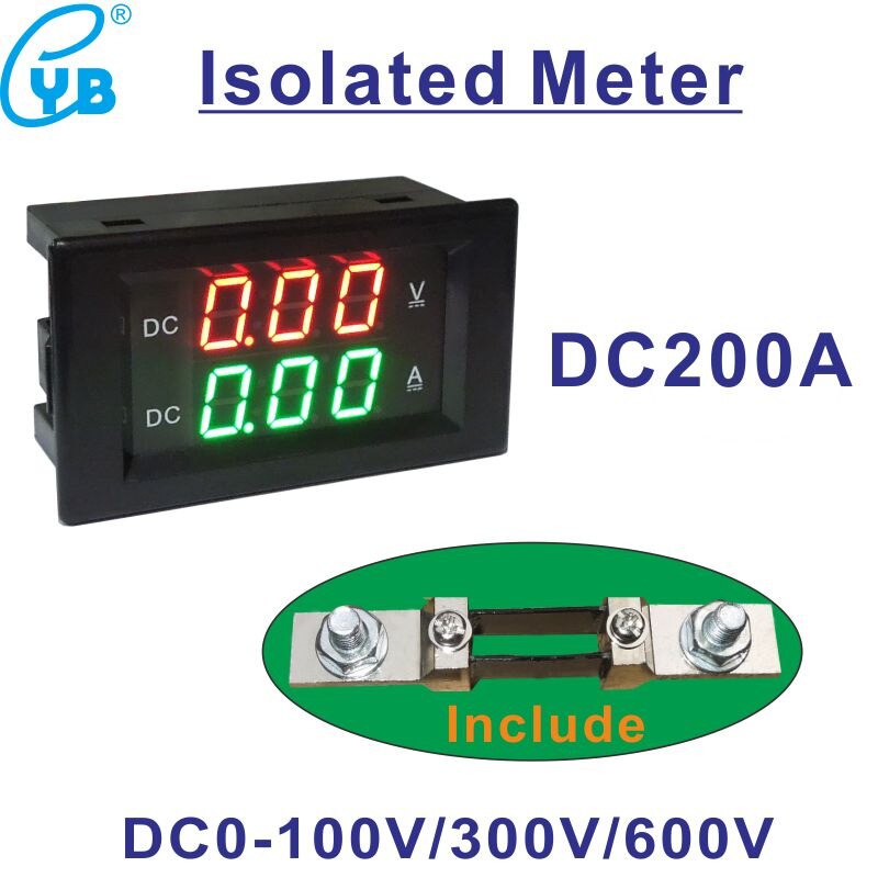 DC 200A Include Shunt Isolated Voltmeter Ammeter DC 100V 300V 600V Volt Amp Panel Meter Voltmetre Isolated Power Supply DC8-18V
