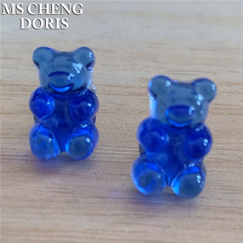 Kinderen Snoep Kleur Jelly Beer Stud Oorbellen Vrouwen Meisje Cartoon Transparante Beer Barrette Leuke Resin Gummy Bear Sieraden