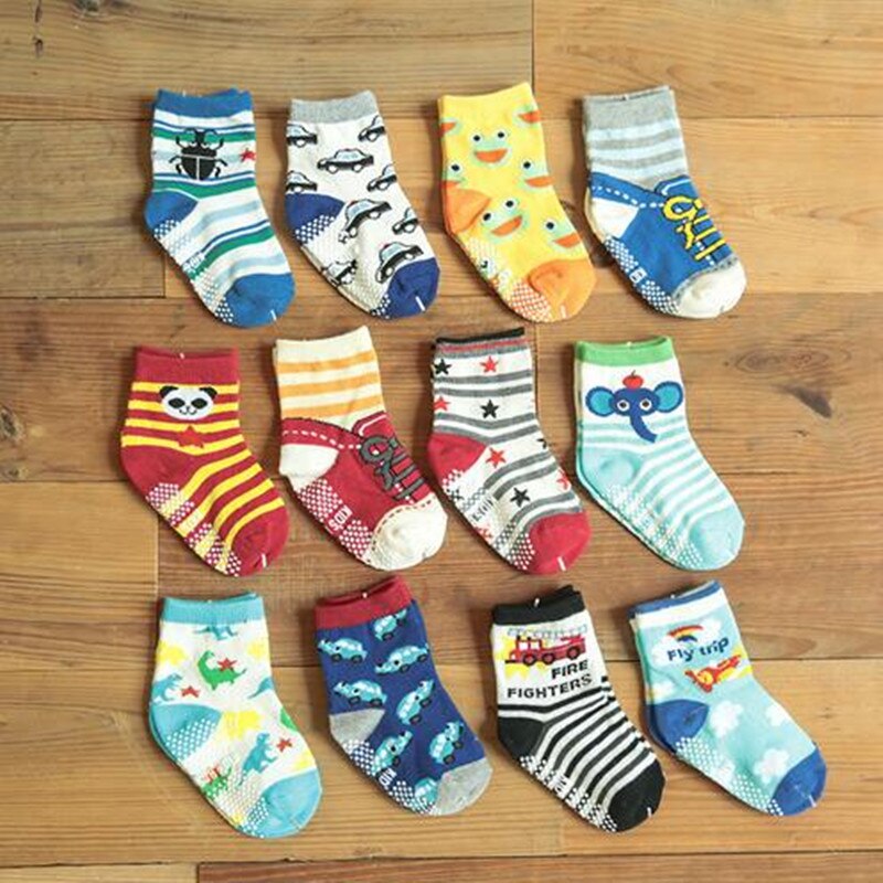 12 paare/los Baby Kind Junge Unterhose-beständig Karikatur Boden Socken 1-3 Jahre