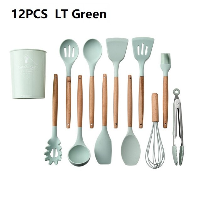Kitchen Utensil Set Storage Box Tools Scraper Kitchenware Silicone Kitchenware Seven-color Silicone Kitchen Utensils Set: 1