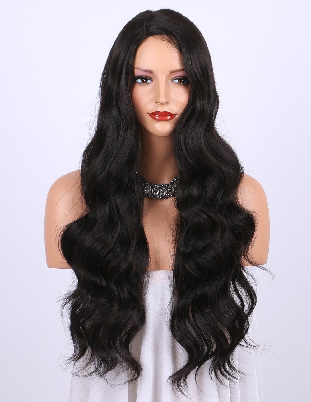 DOROSY HAIR Long Body Wave Synthetic Lace Front Wigs for Black Women Heat Resistant Fiber Natural Black Color Wigs