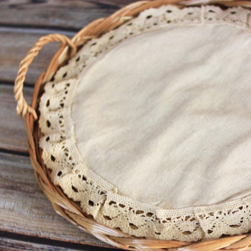 Bread Cover Hand-Woven Round Food Bread Cover Refreshment Pizza Tray Fruit and Vegetable Shopping Storage Basket