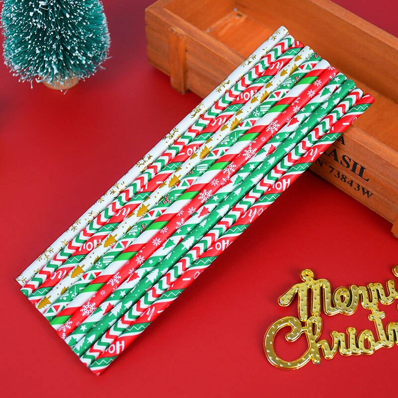 25 stuks/partij kerstversiering sneeuwvlok papieren rietjes diy kerst bruiloft verjaardag feest decoratie wegwerp drinkrietjes