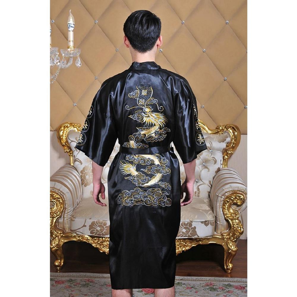 Azjatyckich mężczyzn satyna szata rękojeść wanna suknia chińnarty męska satyna jedwabny szlafrok smok rękojeść japonia kimono wanna suknia rozmiar M L XL XXL