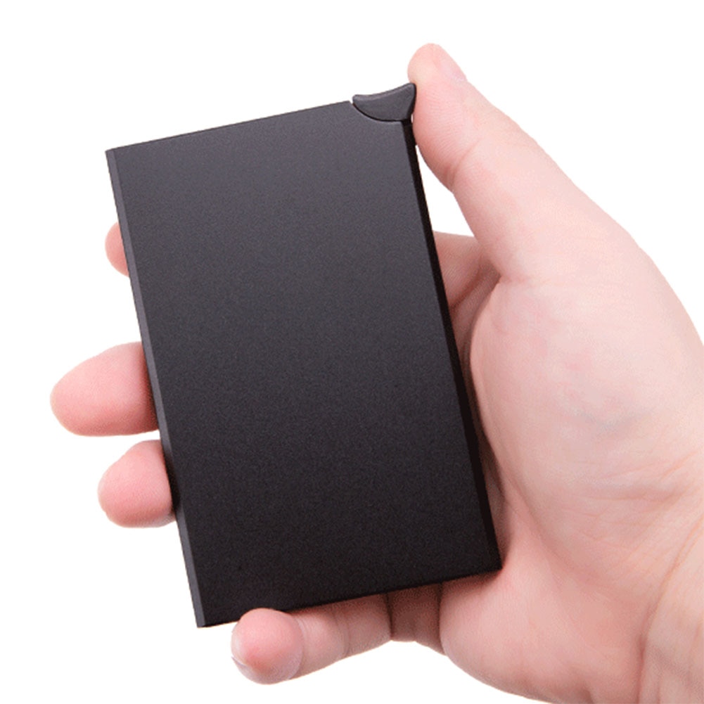 Mini Smart Wallet Purse Thin Id Card Case Rfid Anti-Theft Unisex Automatically Solid Metal Casual Bank Card Wallet Business: Black